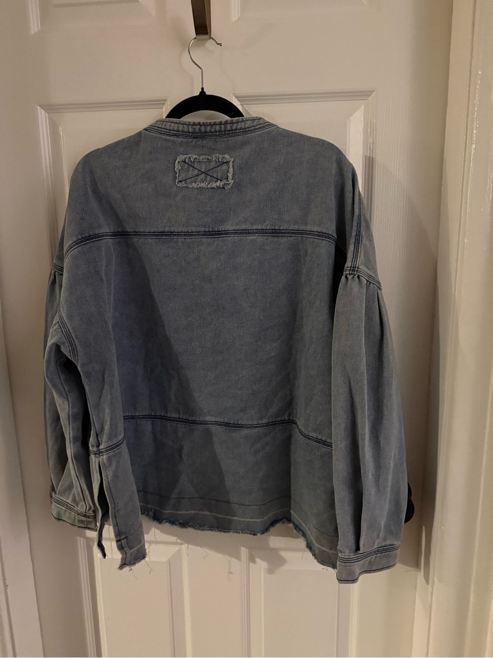 Light Wash Denim Pullover V-Neck Sweatshirt - Picture 2 of 4